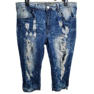 VIP Jeans Womens 15 16 Juniors Distressed Stretch Acid Wash Shorts Capri Pants